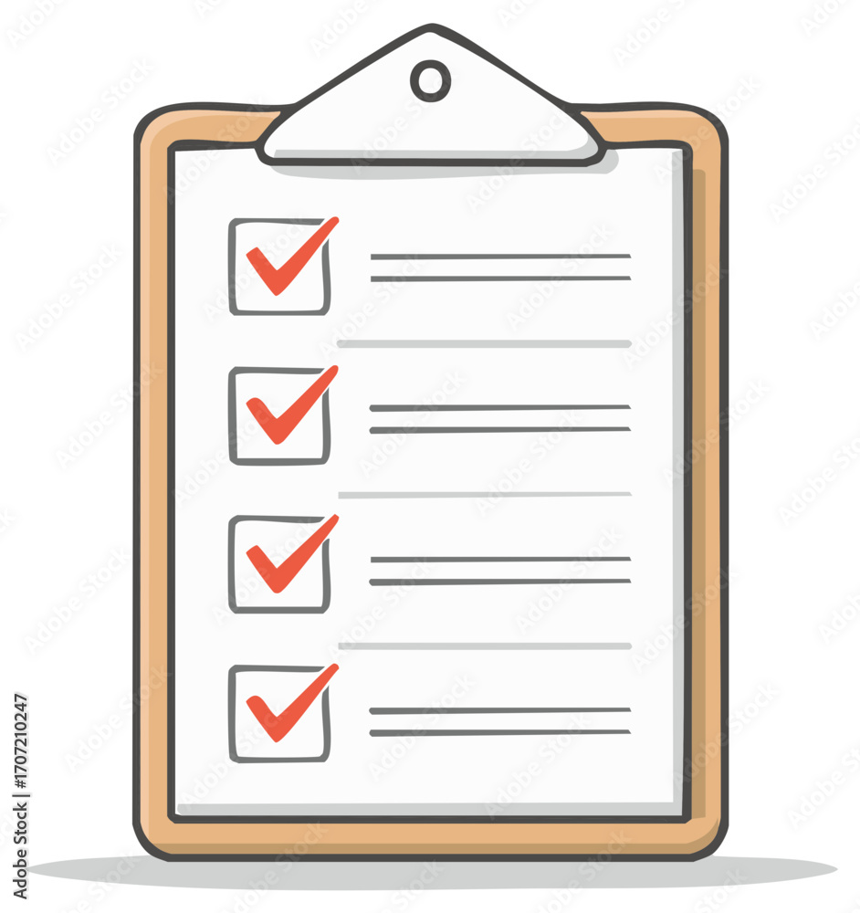 Poster checklist clipboard with red check marks and lines for tasks