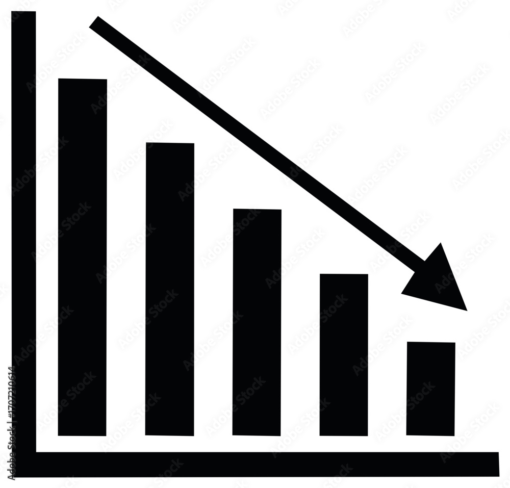 Poster falling bar chart with downward arrow indicating decline