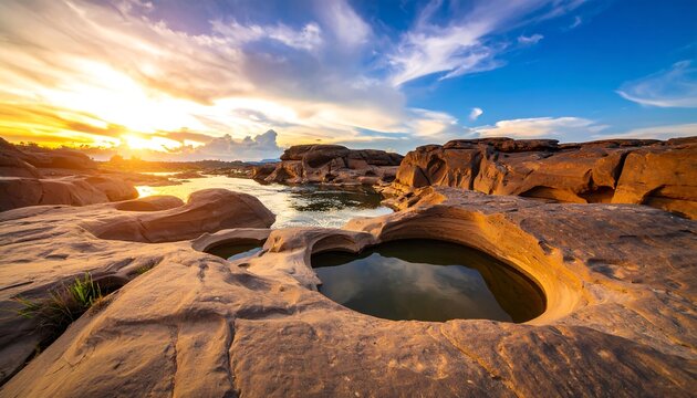 Stunning sunset over eroded rock formations