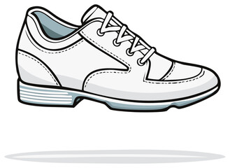 Single white sneaker illustration in profile view. Vector graphic of a classic casual athletic shoe with a shadow.