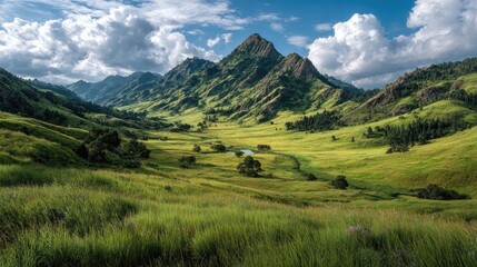 Obraz premium Green Mountains Under Cloudy Sky