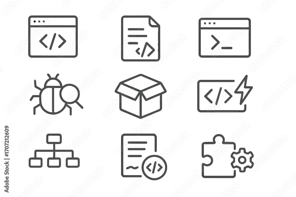 Poster code syntax lens box icons grid icon coding vector highlighter error underlining