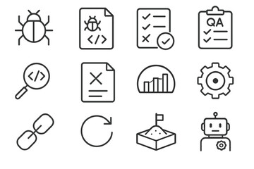 Regression test code magnifying icon software vector testing sandbox bug link checkmark
