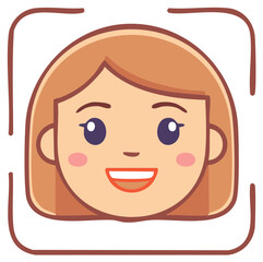 Fototapeta premium Happy smiling cartoon woman face with facial recognition scan technology illustration