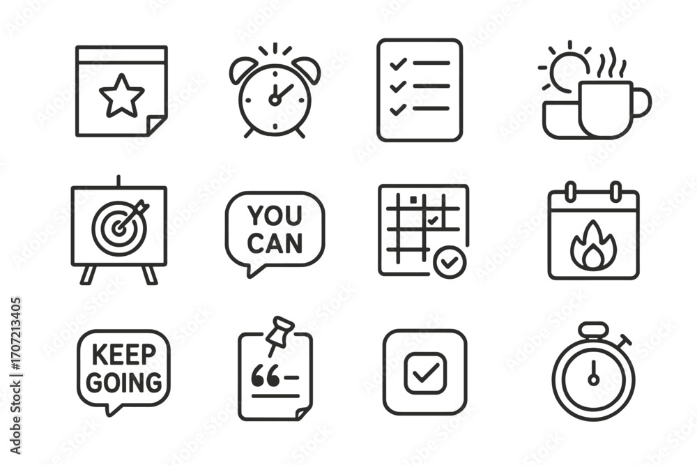 Poster pin calendar vector icons daily timer app checklist morning text icon spark