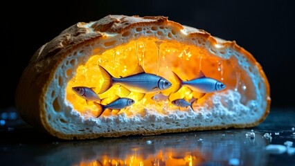Fish filled bread gourmet art scene