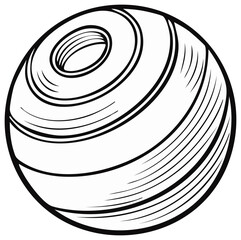 Classic lawn bowling ball illustrated in a black and white engraving style