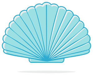 Light Blue Scallop Seashell Ocean Marine Symbol Vector Flat Design Illustration
