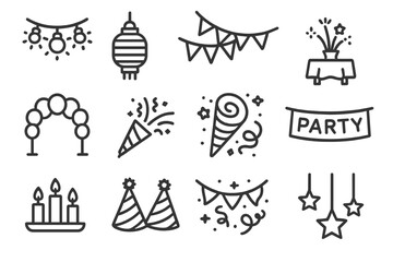 Centerpiece vector confetti arch streamer bunting festive icons icon party decorations hats