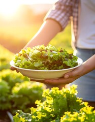 Fresh salad held outdoors