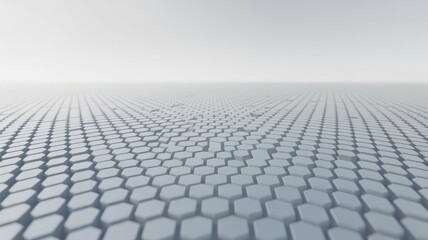 Fototapeta premium Abstract light blue hexagonal grid receding into a hazy horizon background texture