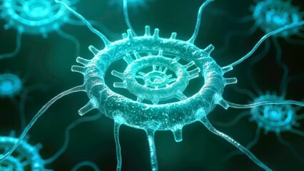 Blue glowing cell technology art scene