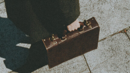 Business person carrying briefcase walking on pavement