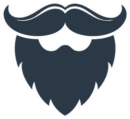 Simple flat icon of a curled mustache and full beard, a masculine barbershop symbol