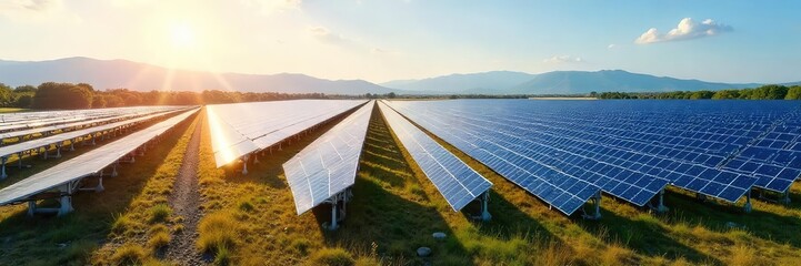 Vast solar farm with thousands of photovoltaic panels generating clean energy, a sustainable power source for a brighter future , solar panels, photovoltaic