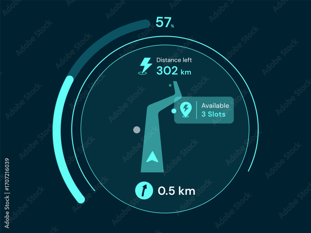 Poster electric vehicle dashboard user interface with ev charging map navigation search real-time availabil