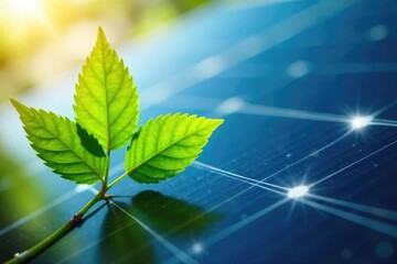 Vibrant green leaves overlaying a solar panel, representing clean, sustainable energy Perfect for eco-friendly projects and renewable energy campaigns , panel, bioenergy