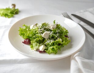 Fresh salad with lettuce, cheese, and red grapes