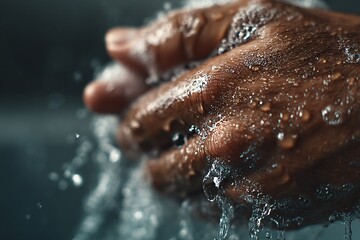 Fototapeta premium Close-up of Hands Under Water Splash with Droplets and Bubbles