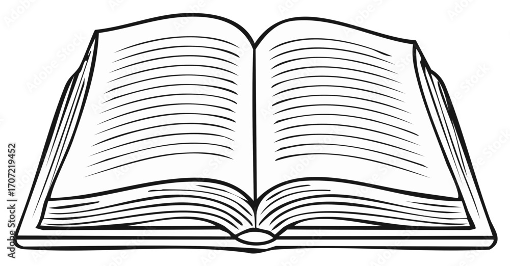 Poster stylized open book vector illustration with lined pages for reading and education concepts