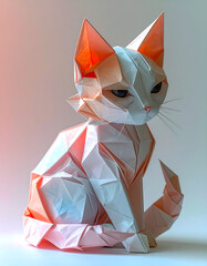 Origami Cat Sculpture with Intricate Details and Minimalist Pastel Colors