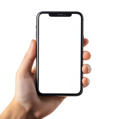 Hand Holding Smartphone with Blank White Screen, Isolated on Transparent Background