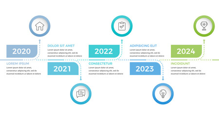 Business timeline infographic with circular icons with 5 elements