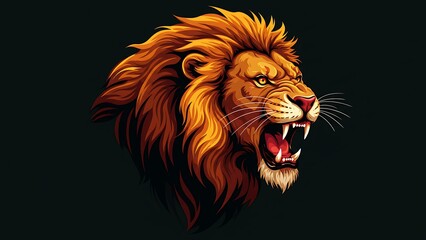 Naklejka premium Majestic roaring lion head with dark mane illustration isolated on black background
