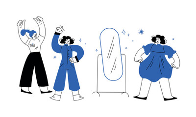 Energetic and Vibrant Characters Celebrating Life Expressively in Shades of Blue and Black