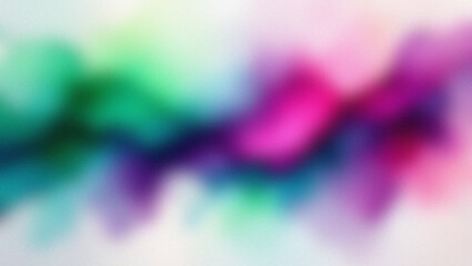 Abstract watercolor splashes of green purple pink and blue on white background blur blurred