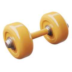 Yellow Dumbbell 3D Render on Transparent Background