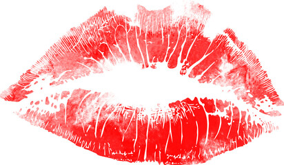 Beautiful red lips isolated on transparent background. red lipstick kiss . lips with lipstick mark on a white background.