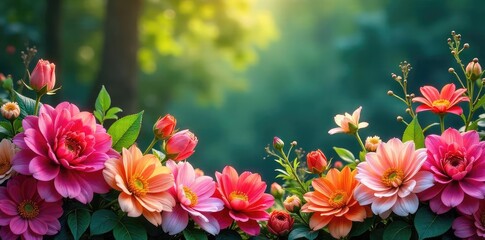 Vibrant blooms create a stunning border, overflowing with color and texture Perfect for garden, landscaping, and nature themes Ideal for websites, blogs, and publications , flowerbed, floral design