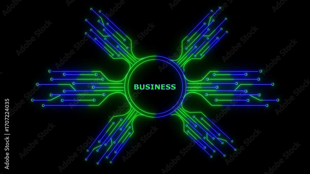 Poster glowing neon hud-style circle with circuit board lines, and the center text says 