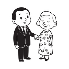 Old people black and white illustration vector image simple minimalist artwork design template