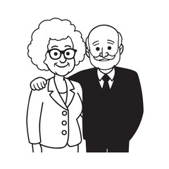 Old people black and white illustration vector image simple minimalist artwork design template