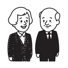 Old people black and white illustration vector image simple minimalist artwork design template