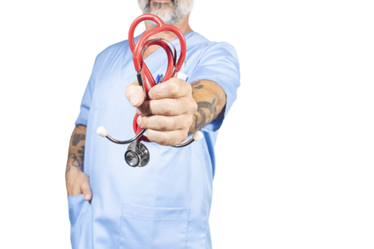 Doctor showing stethoscope with transparent background