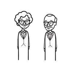 Old people black and white illustration vector image simple minimalist artwork design template