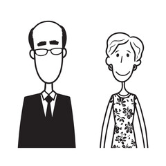 Old people black and white illustration vector image simple minimalist artwork design template