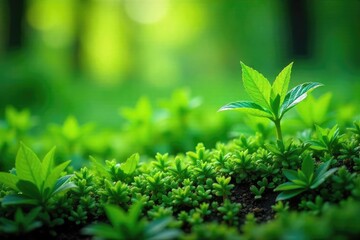 Vibrant green foliage thriving in a lush, natural environment  Perfect for nature, spring, and environmental themes  Shows healthy growth and natural beauty ,  green,  flora,  environment