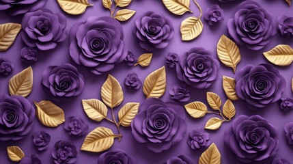 Purple and Gold Roses,  Floral Pattern