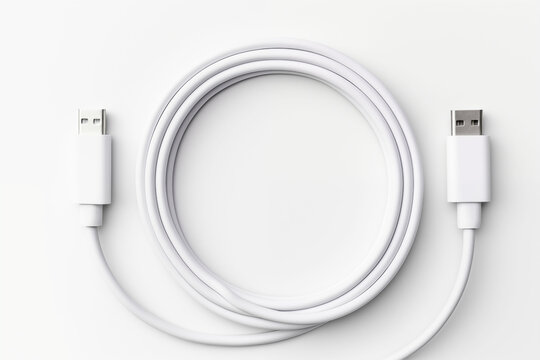 Isolated white charging cable on white background
