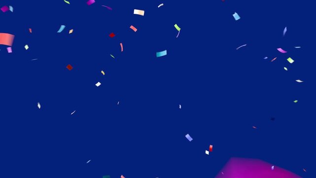 Colorful Confetti Explosion Festive Decoration on Blue Background, 3D Render