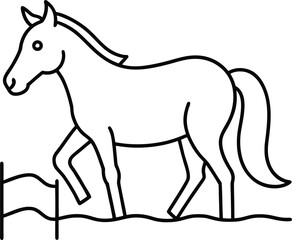 Vector art of simple line art illustration of a horse walking next to a fence