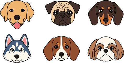 Fototapeta premium A charming collection of diverse dog faces, showcasing different breeds and expressions