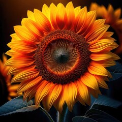 Close-up of a vibrant sunflower, warm hues, detailed petals