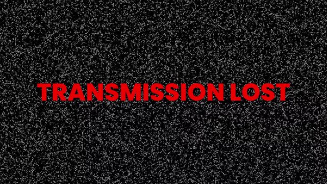 4K Video Old VHS recording, red text animation Transmission Lost, analog signal with intentional distortion effects. 