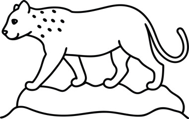 Obraz premium Vector art of a simple line drawing of a leopard walking on a rock