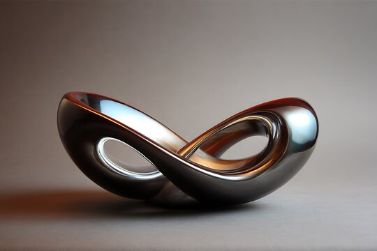 	A sleek infinity bowl with a continuous loop design, metallic finish, placed on a smooth gradient background 